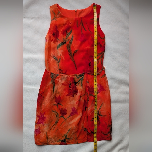 Vintage Joseph Ribkoff Floral Sheath Dress Orange Red Watercolor Print Size 8 - Picture 10 of 16